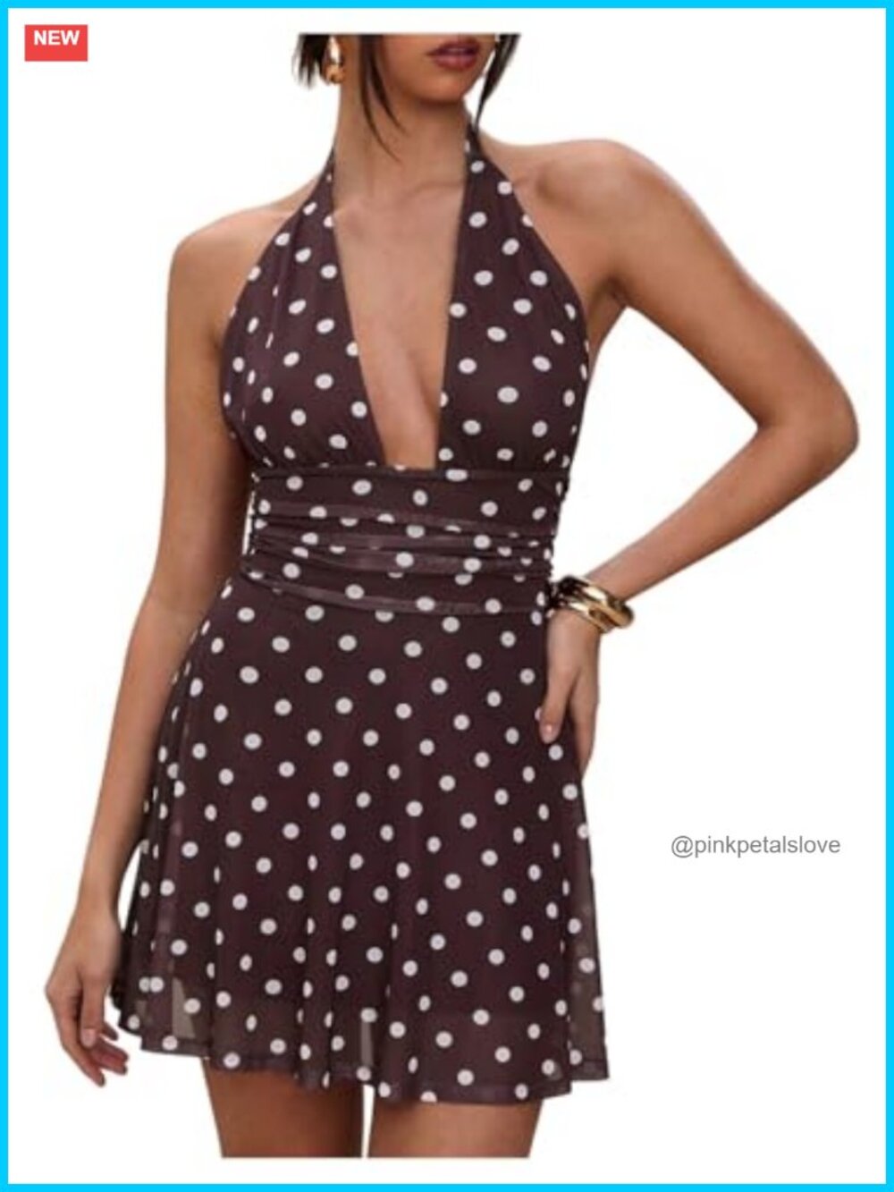 Milumia Polka Dots Halter Mini Dress Plunge Backless